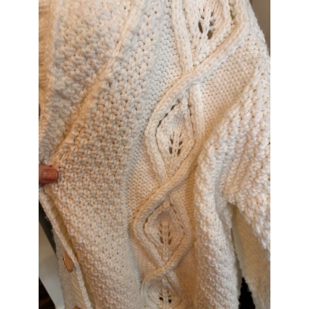 Handmade Crochet Cardigan Ivory Cableknit Chunky High Collar Luxury Toggle 2XL - Picture 4 of 10